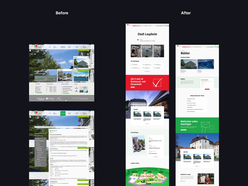 Vorher/Nachher Vergleich der Stadt Laupheim Website