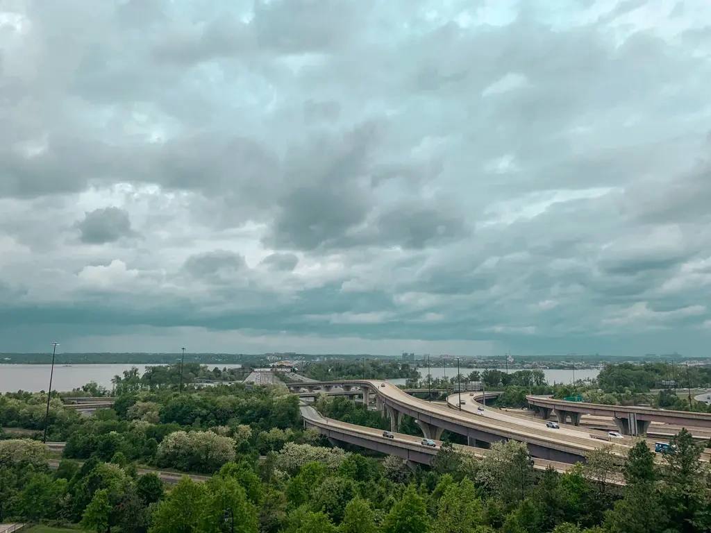 View of Potomac River and Wilson Bridge from MGM nNorth Plaza.