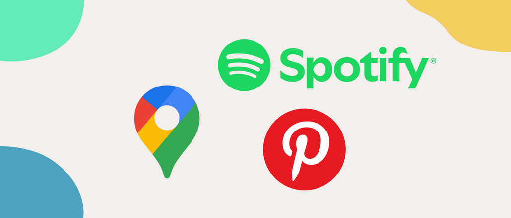 The logos of Spotify, Google Maps and Pinterest