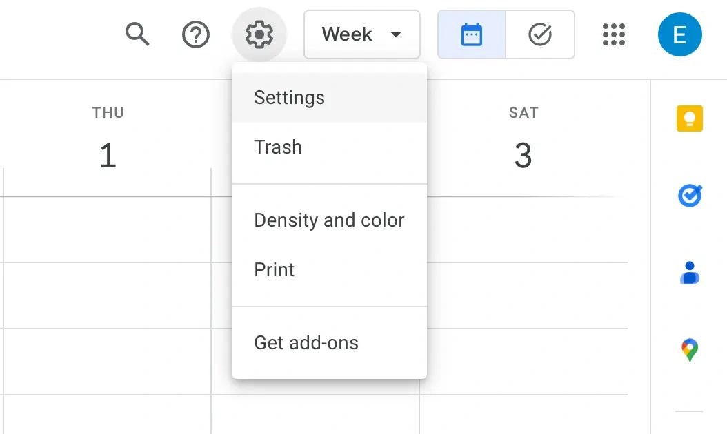 Settings on Google Calendar