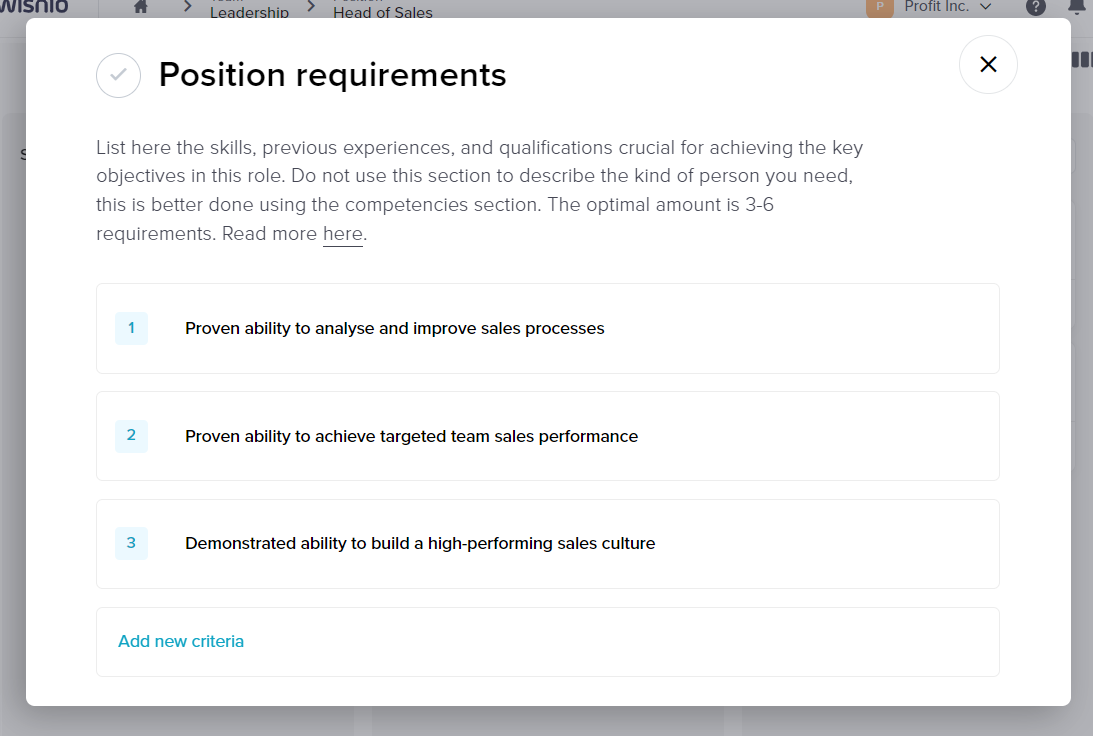 hiring scorecard - example position requirements - wisnio