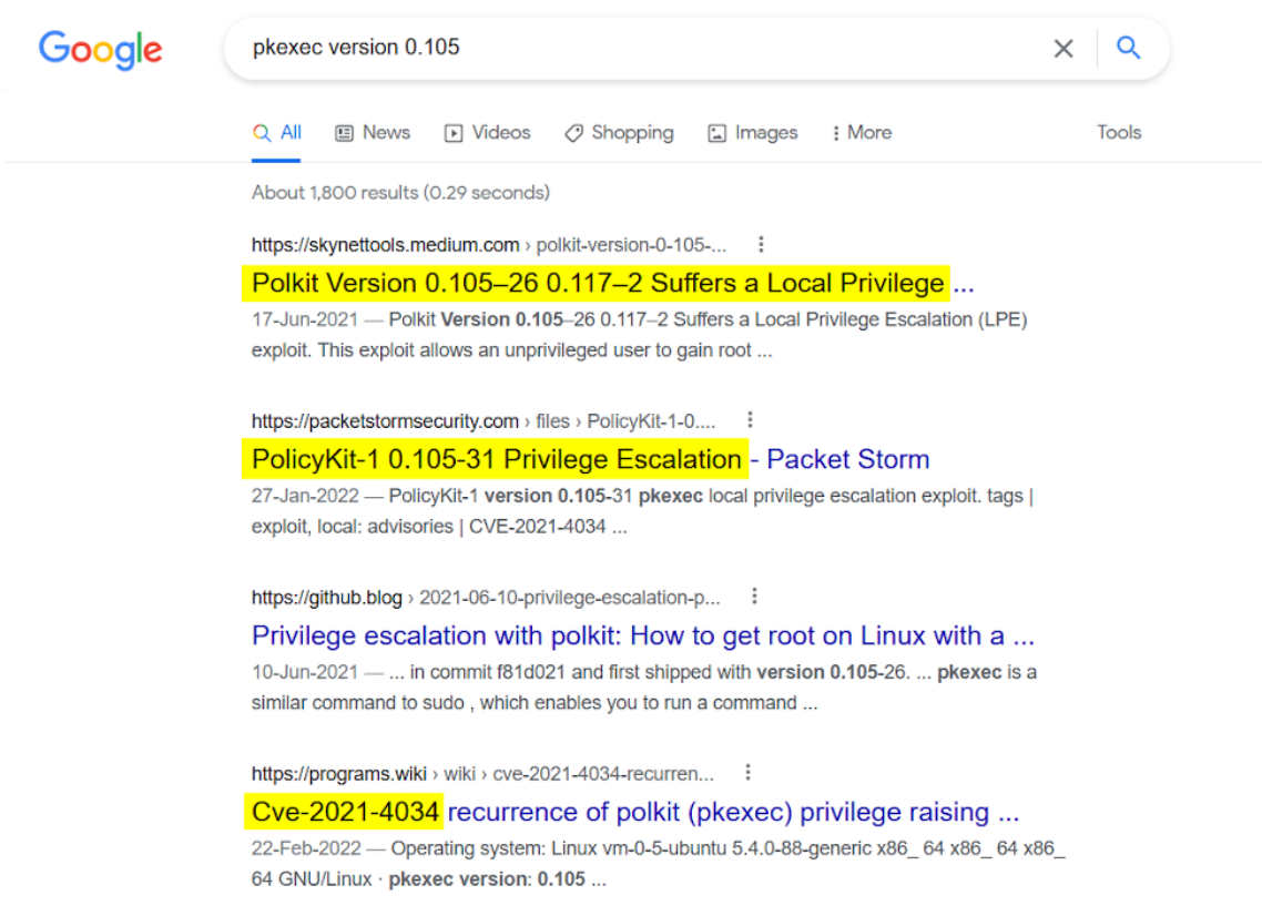 pkexec version vulnerability search