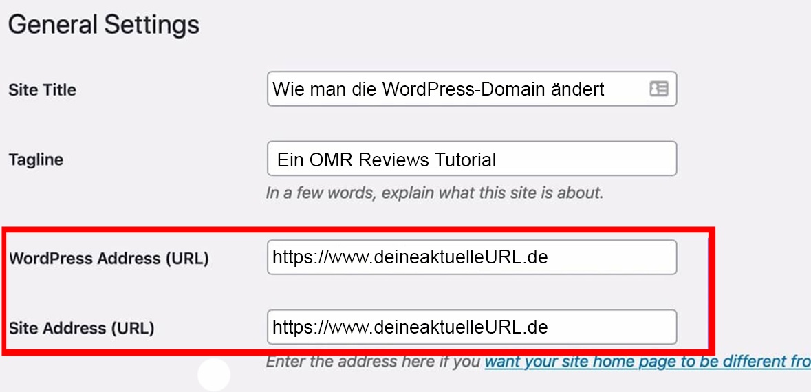 WordPress Einstellungen: Hier änderst du deine Domain.