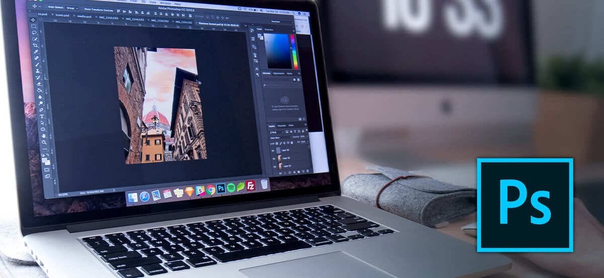 Tampilan software atau aplikasi Adobe Photoshop ketika dibuka di laptop.