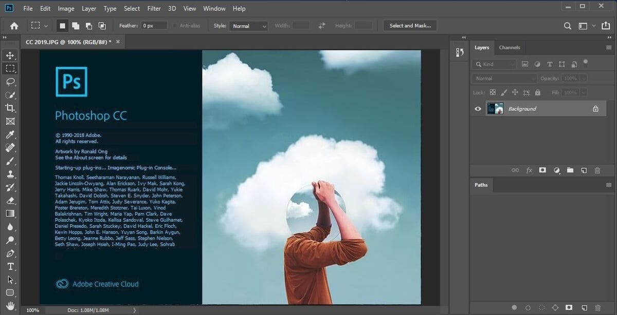 Tampilan home aplikasi Adobe Photoshop.