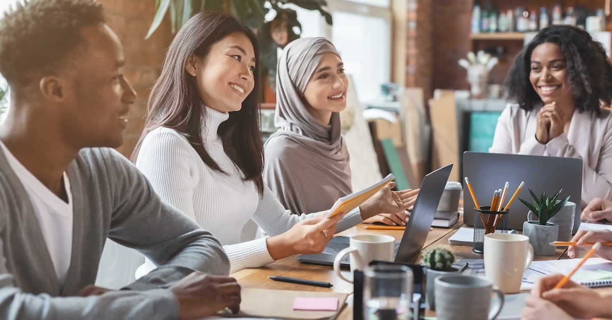 A diverse work group in discussion