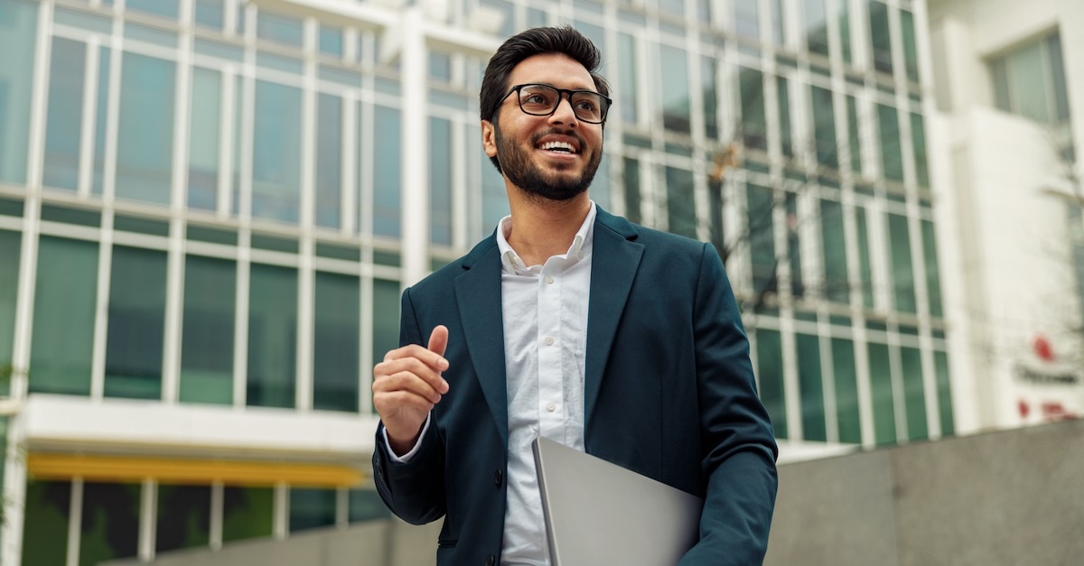 Man leaving an office after an exit interview