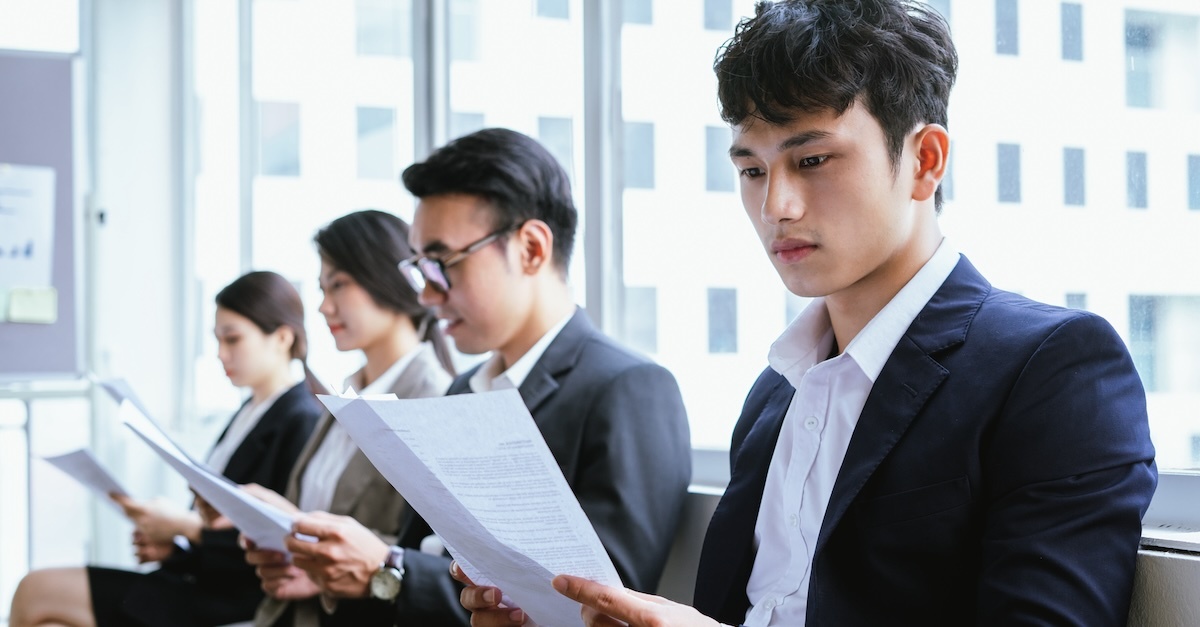 Candidates waiting for an interview in professional attire