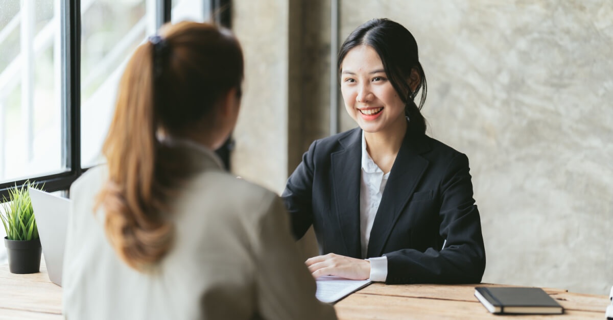 woman being interviewed