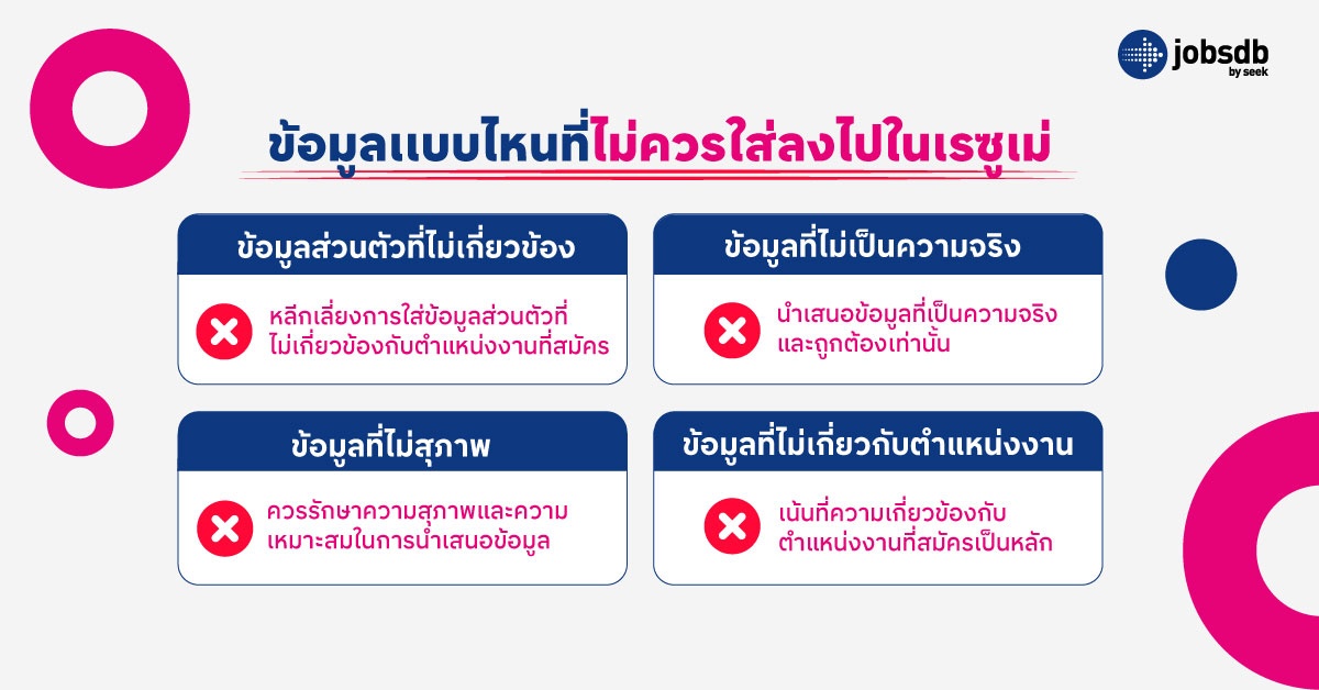 ข้อมูลแบบไหนที่ไม่ควรใส่ลงไปในเรซูเม่?