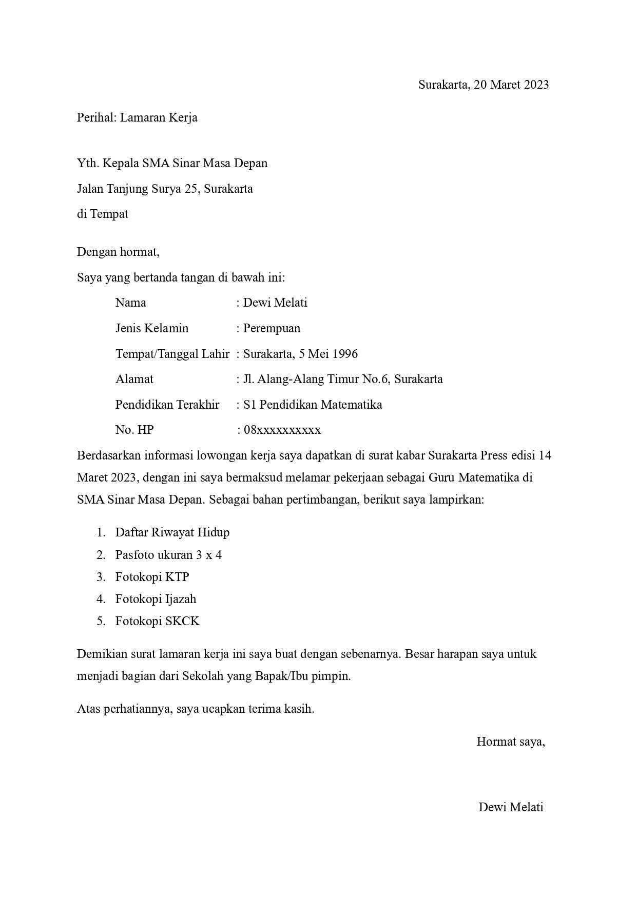 17 Contoh Surat Lamaran Kerja Guru (Semua Jenjang) - JobStreet Indonesia