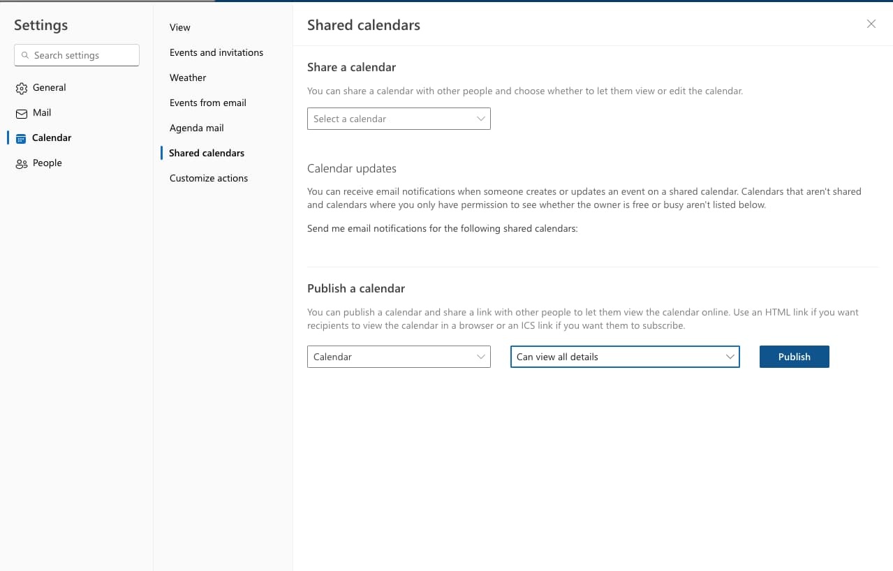 Outlook - Publish Calendar