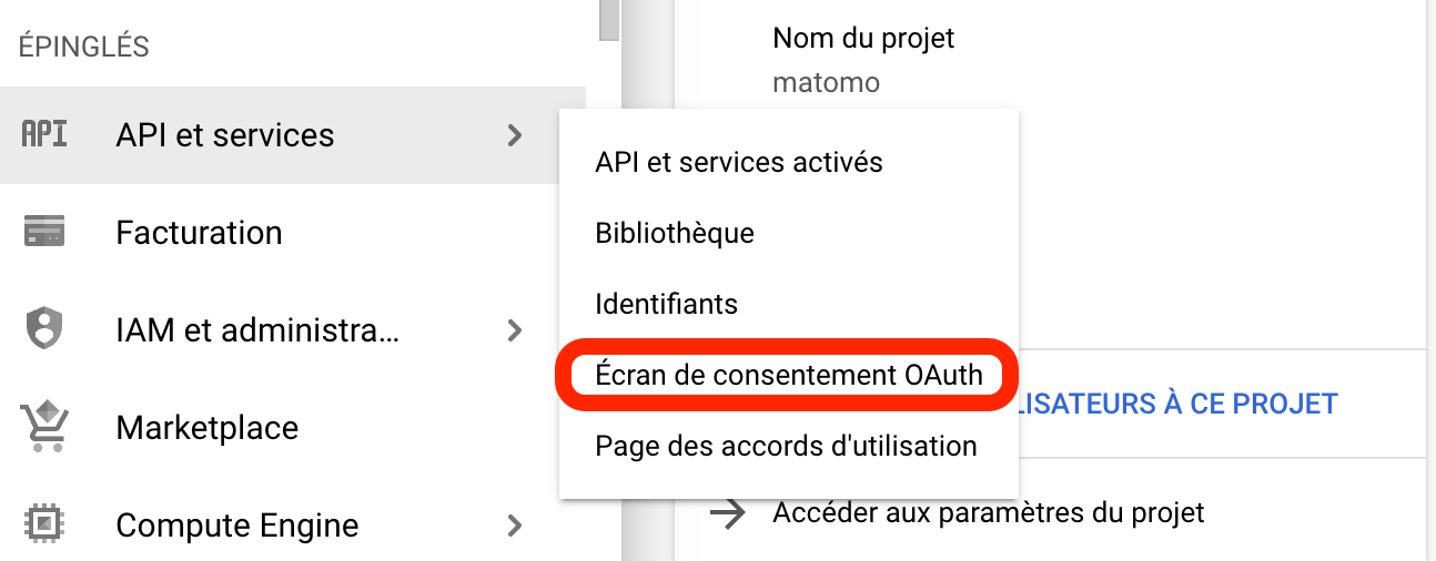 creation de l'ecran de consentement Oauth