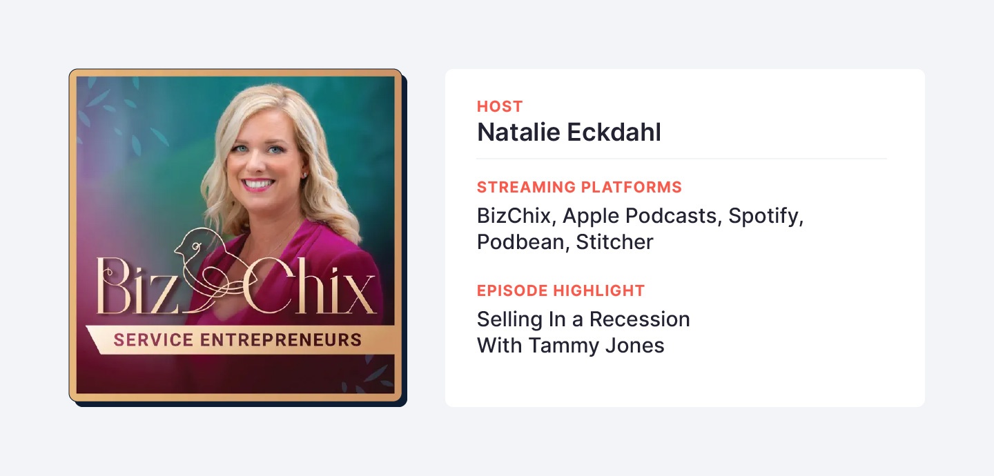 'The BizChix' podcast is hosted by Natalie Eckdahl, a business strategist and coach who helps female entrepreneurs succeed.