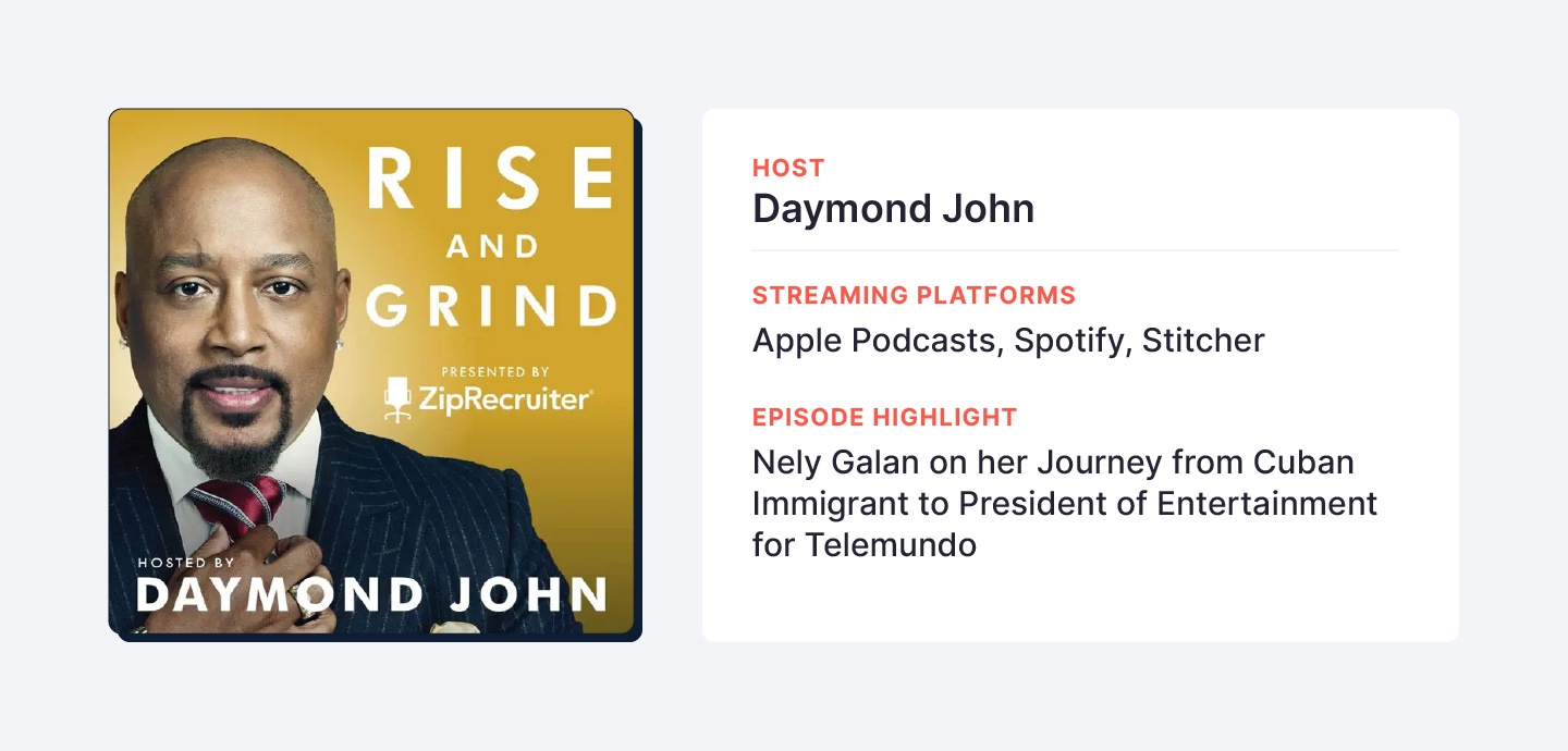 The 'Rise and Grind' podcast is hosted by Daymond John, the founder of FUBU and one of the investors on ABC's Shark Tank.