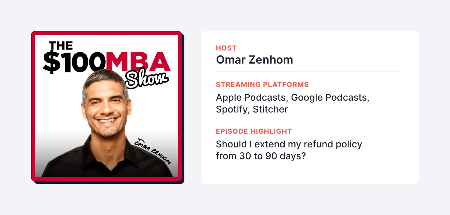 'The $100 MBA Show' is hosted by Omar Zenhom, co-founder of WebinarNinja.
