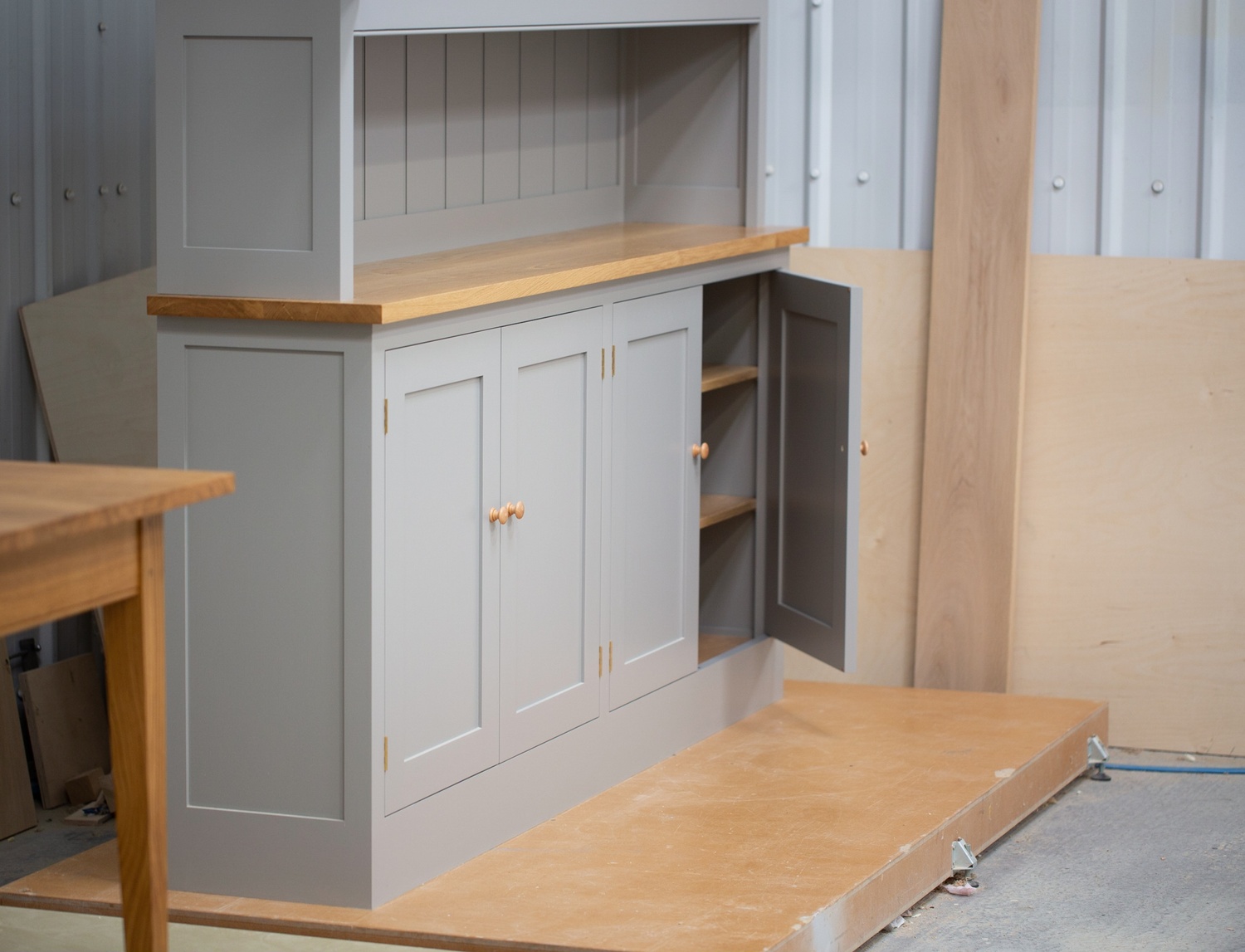 freestanding two part dresser, oak worktop, hand-painted, bespoke