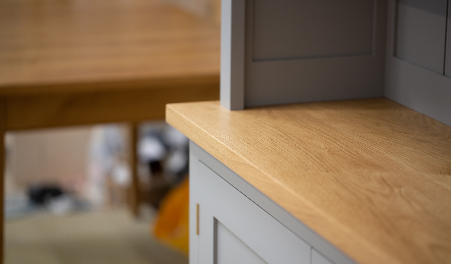 freestanding two part dresser, oak worktop, hand-painted, bespoke