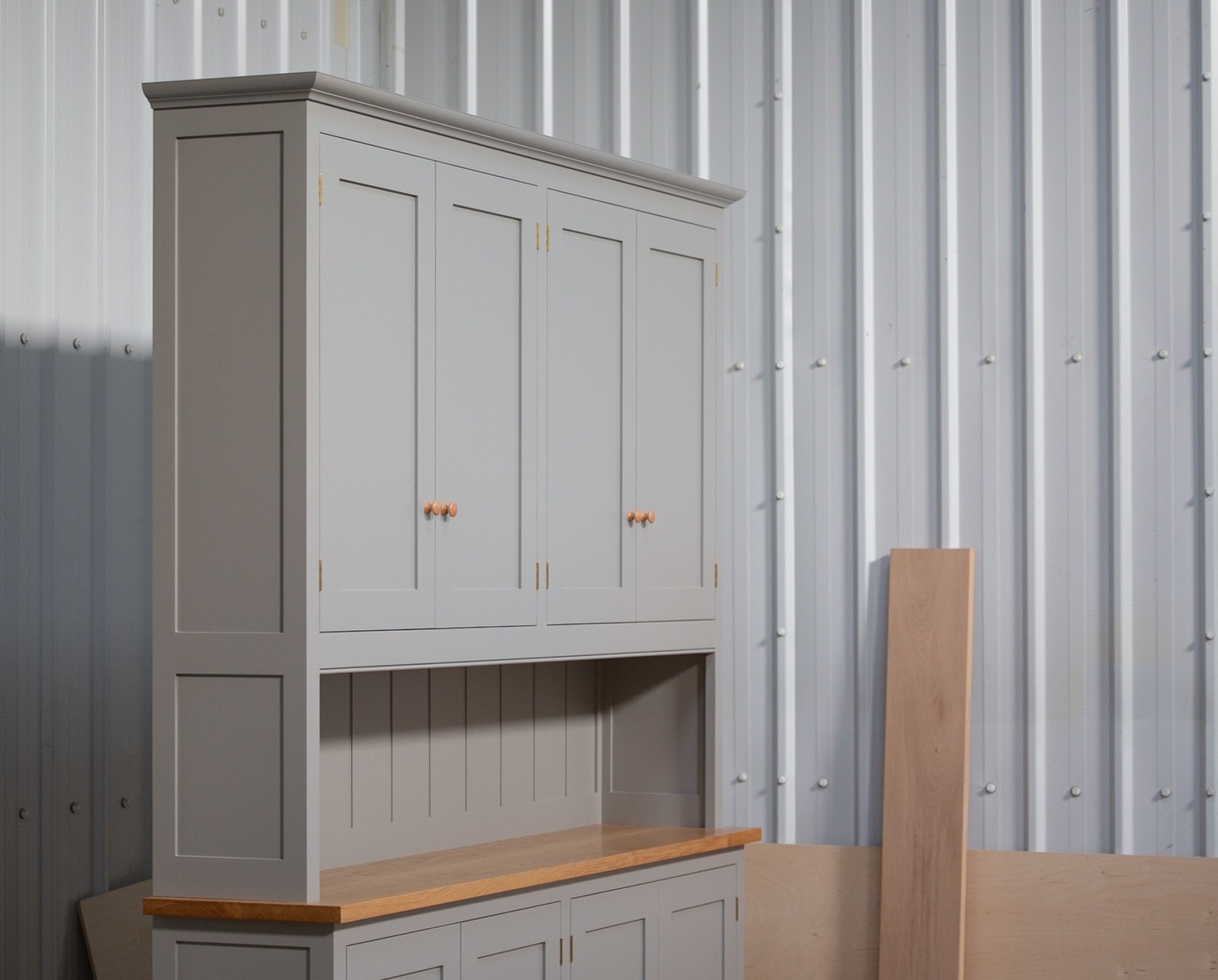 freestanding two part dresser, oak worktop, hand-painted, bespoke