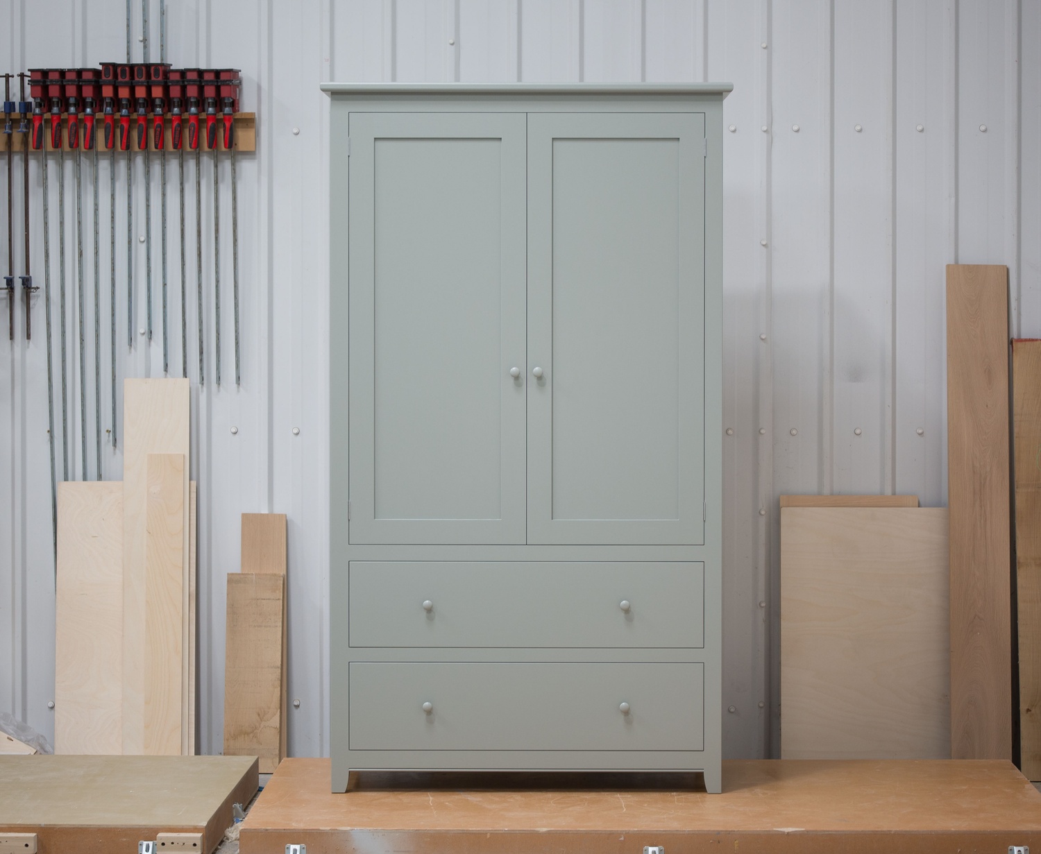 freestanding larder cupboard, shaker style, dovetailed draws, oak spiceracks