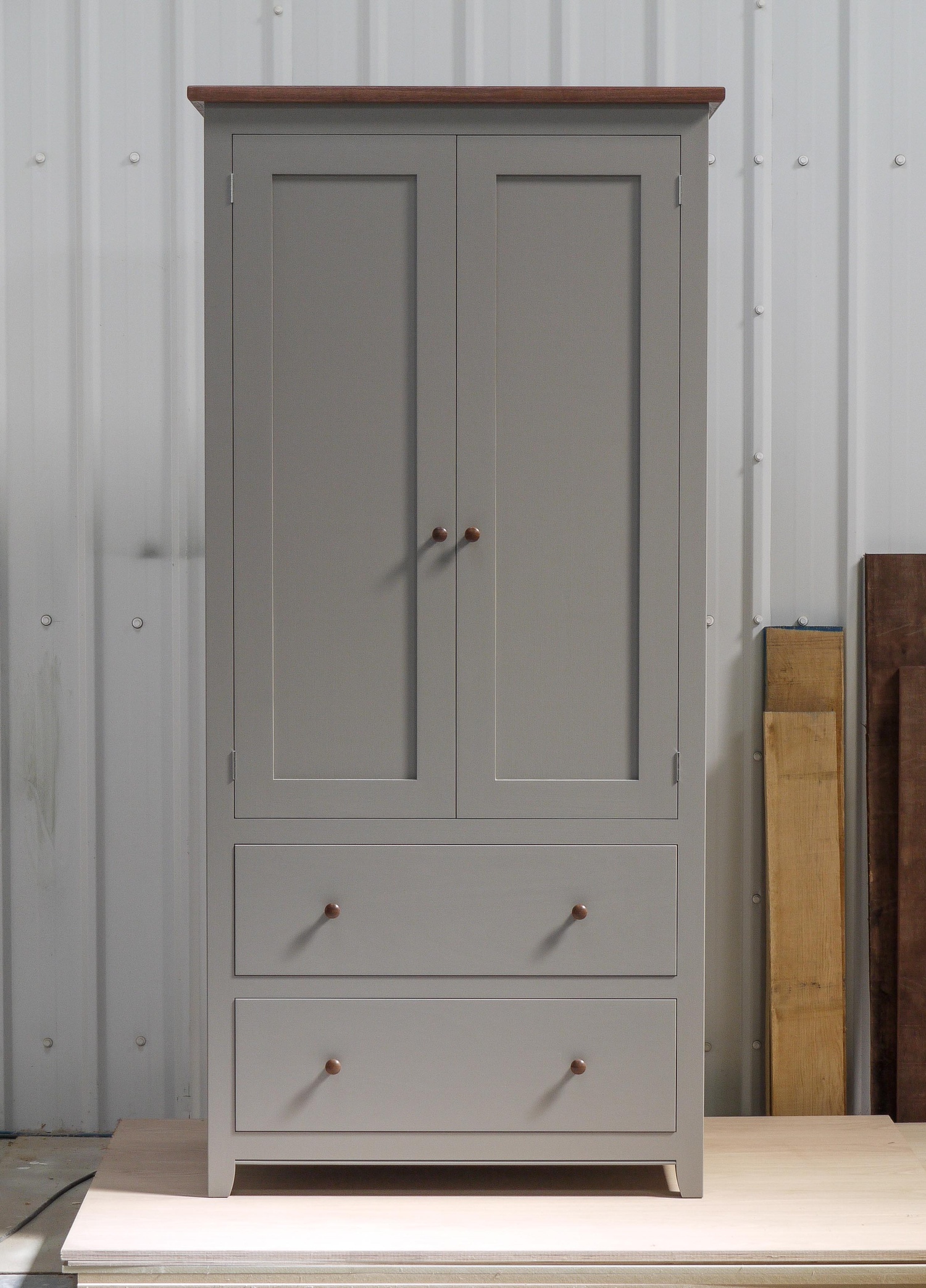 freestanding larder cupboard, oak spice racks, oak dovetailed draws, shaker style