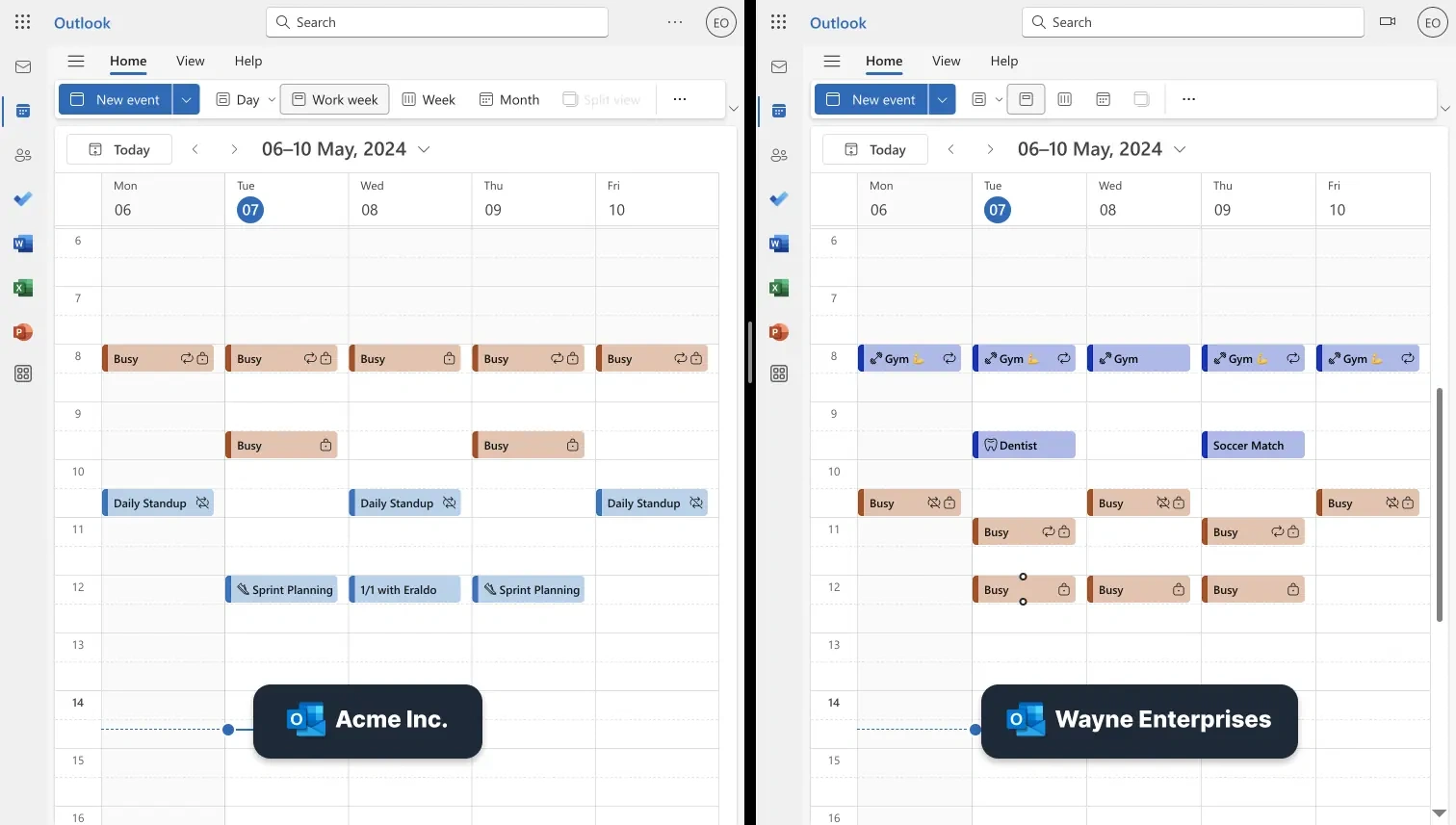 Two synced Outlook Calendars