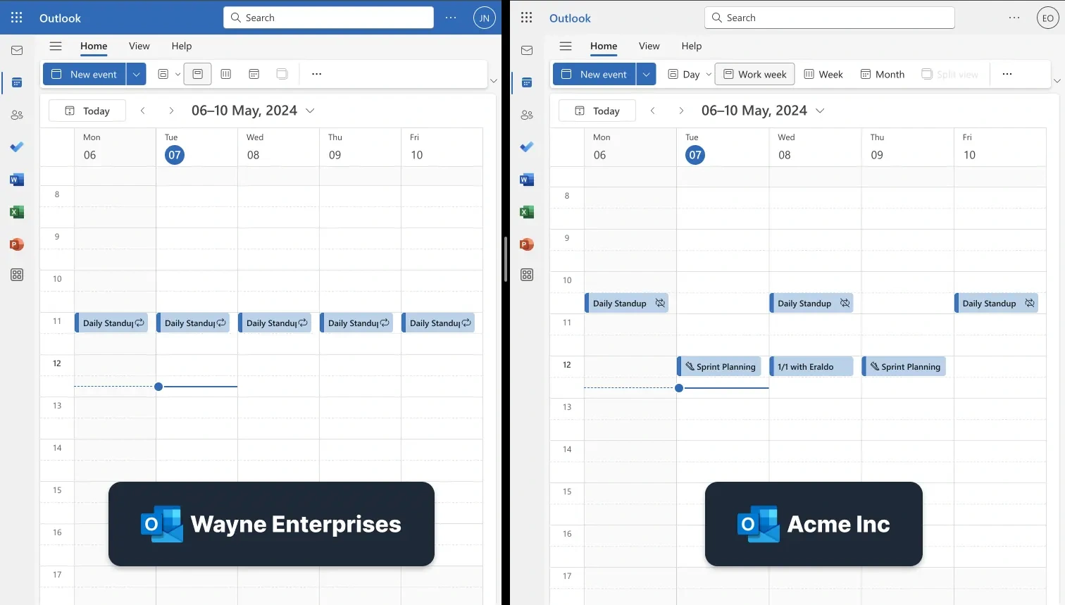 Example of managing two Outlook Calendars