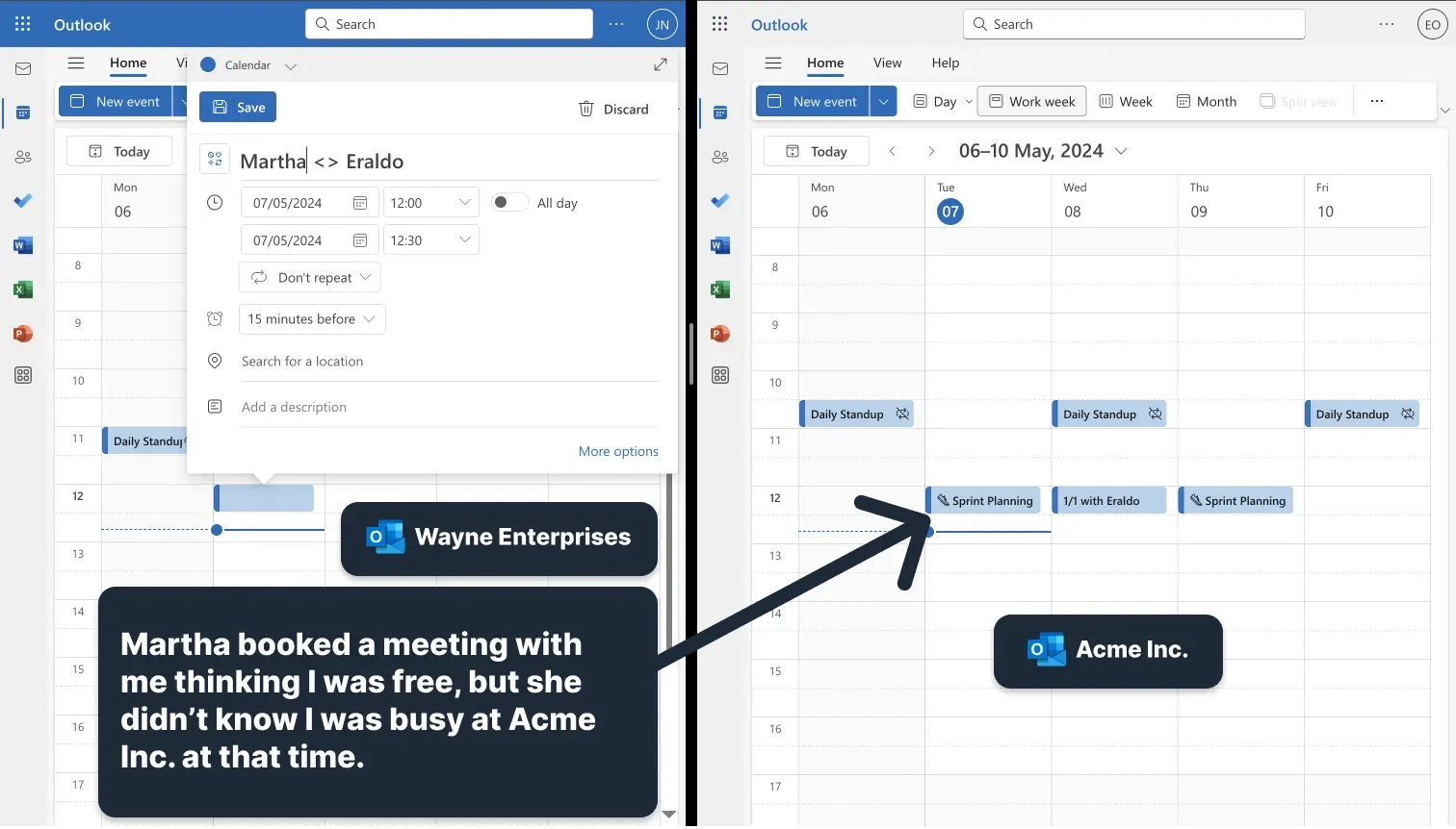 Example of a double booking in Outlook