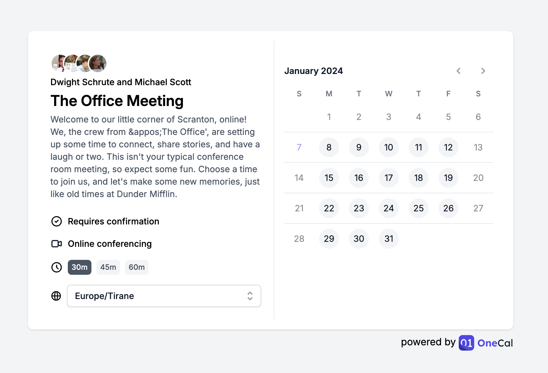 OneCal collective scheduling link