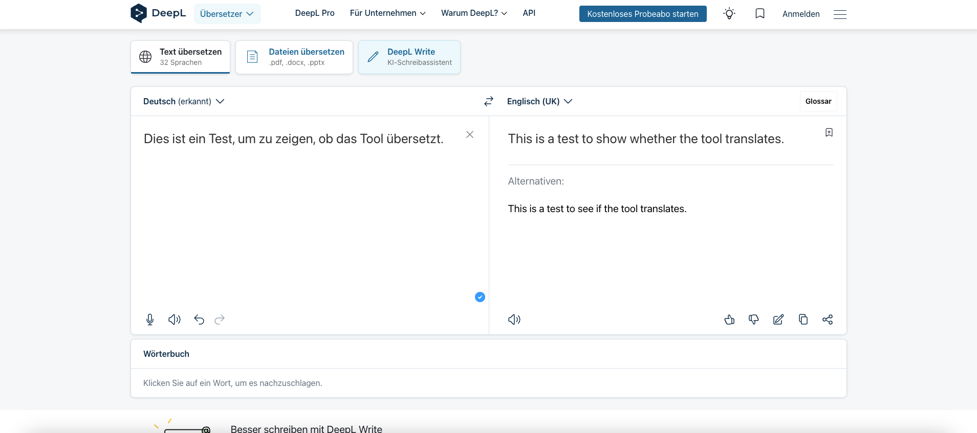 Screenshot Übersetzungsprogramm DeepL