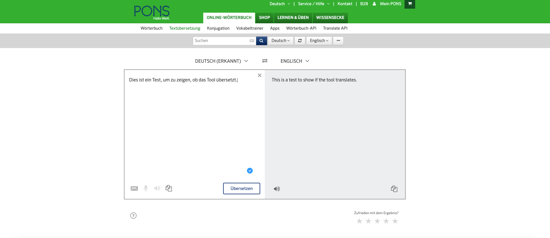 Screenshot Übersetzungsprogramm PONS