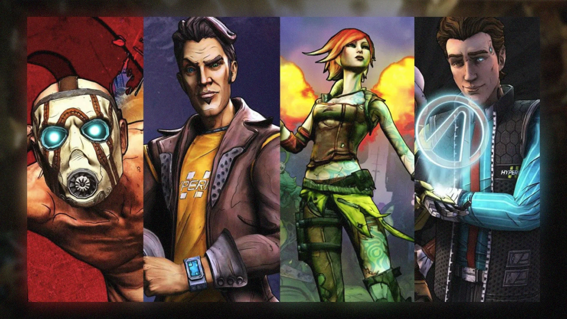 Imagem de quatro personagens dos jogos Borderlands em ordem de lançamento