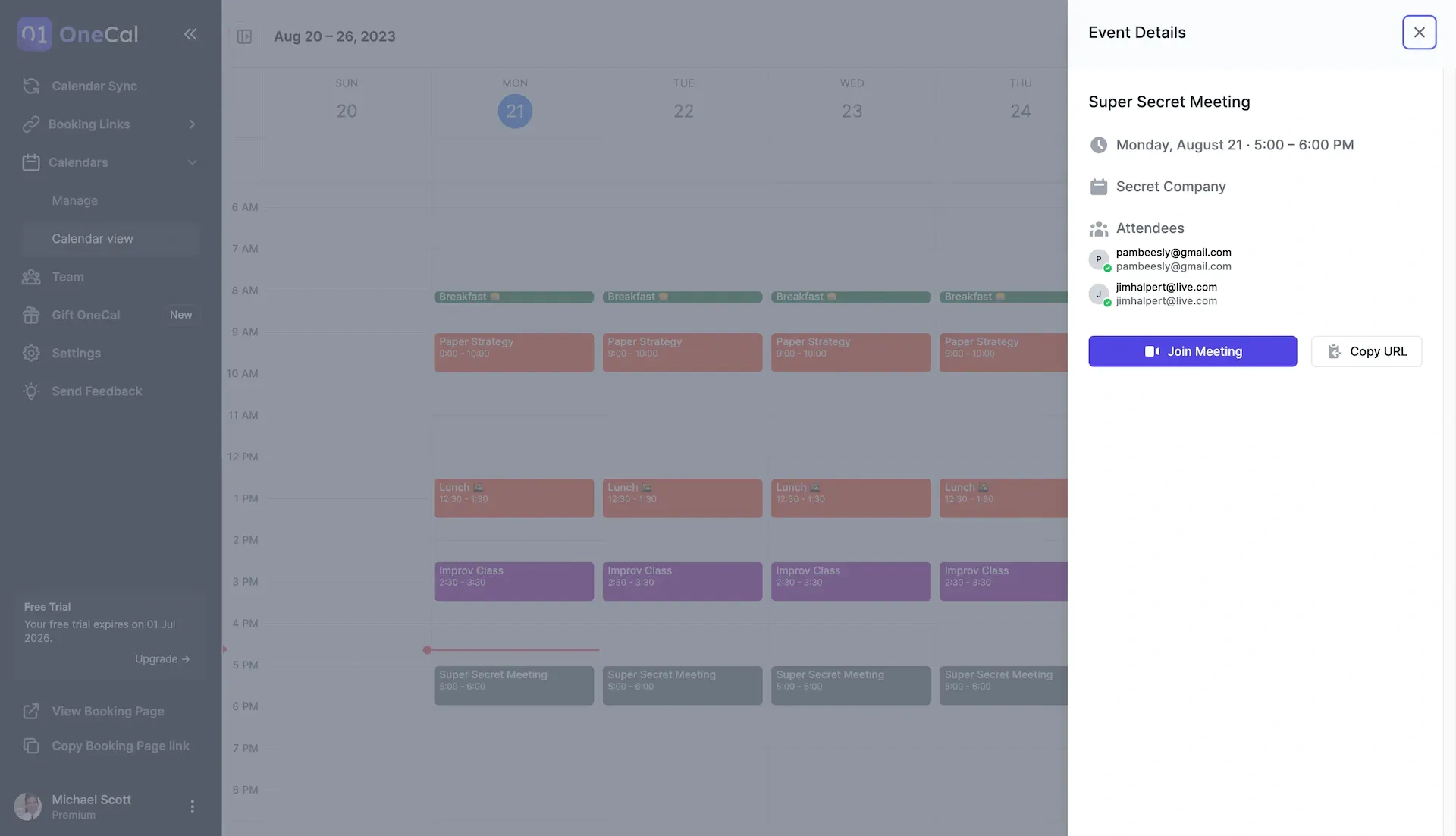 OneCal Calendar View - Join meetings 