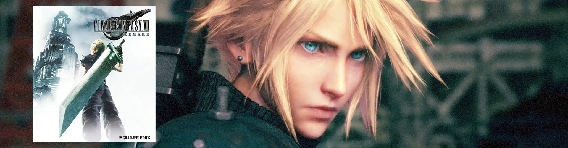 Capa de Final Fantasy VII Remake e Imagem de Cloud Strife à direita