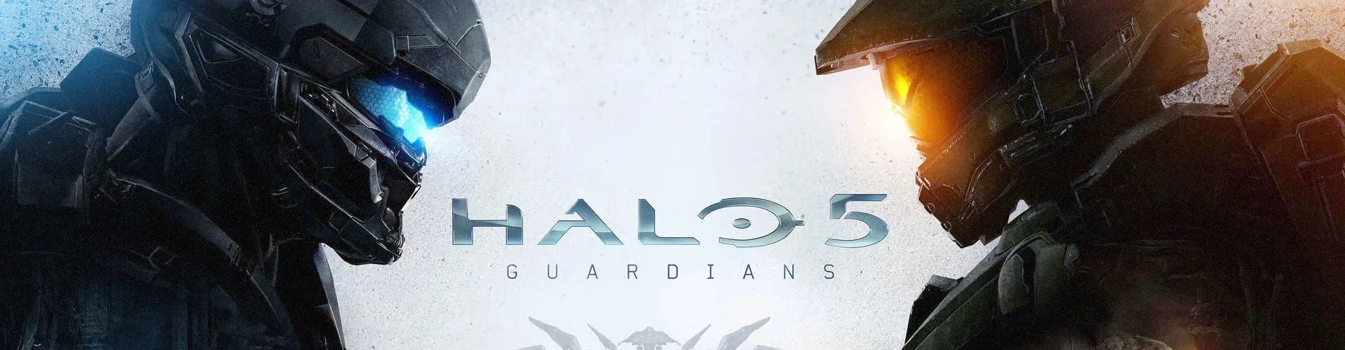 Banner mostrando o Master Chief à direita e Spartan Locke à esquerda, com o logo do jogo Halo 5: Guardians ao centro