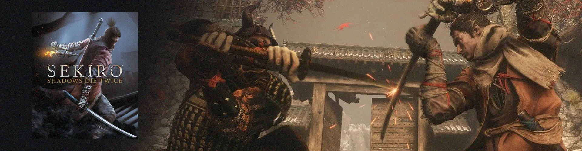 Capa de Sekiro: Shadows die Twice à esquerda, e cena do jogo à direita