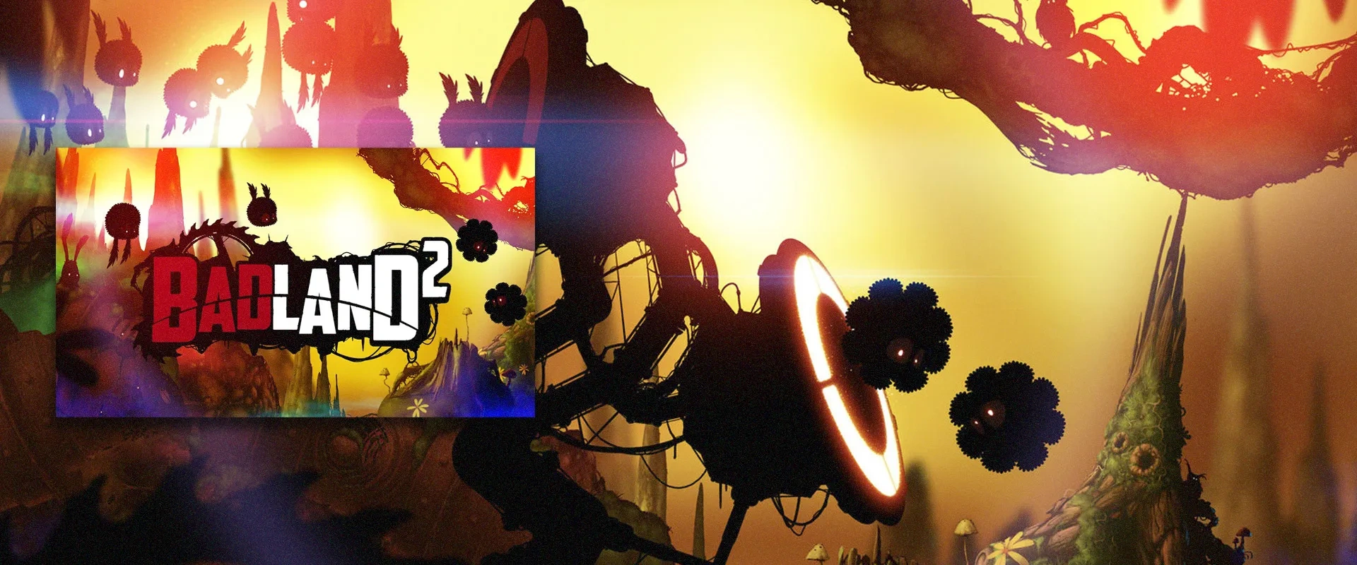 Capa de Badland 2 à esquerda e imagem do jogo ao fundo