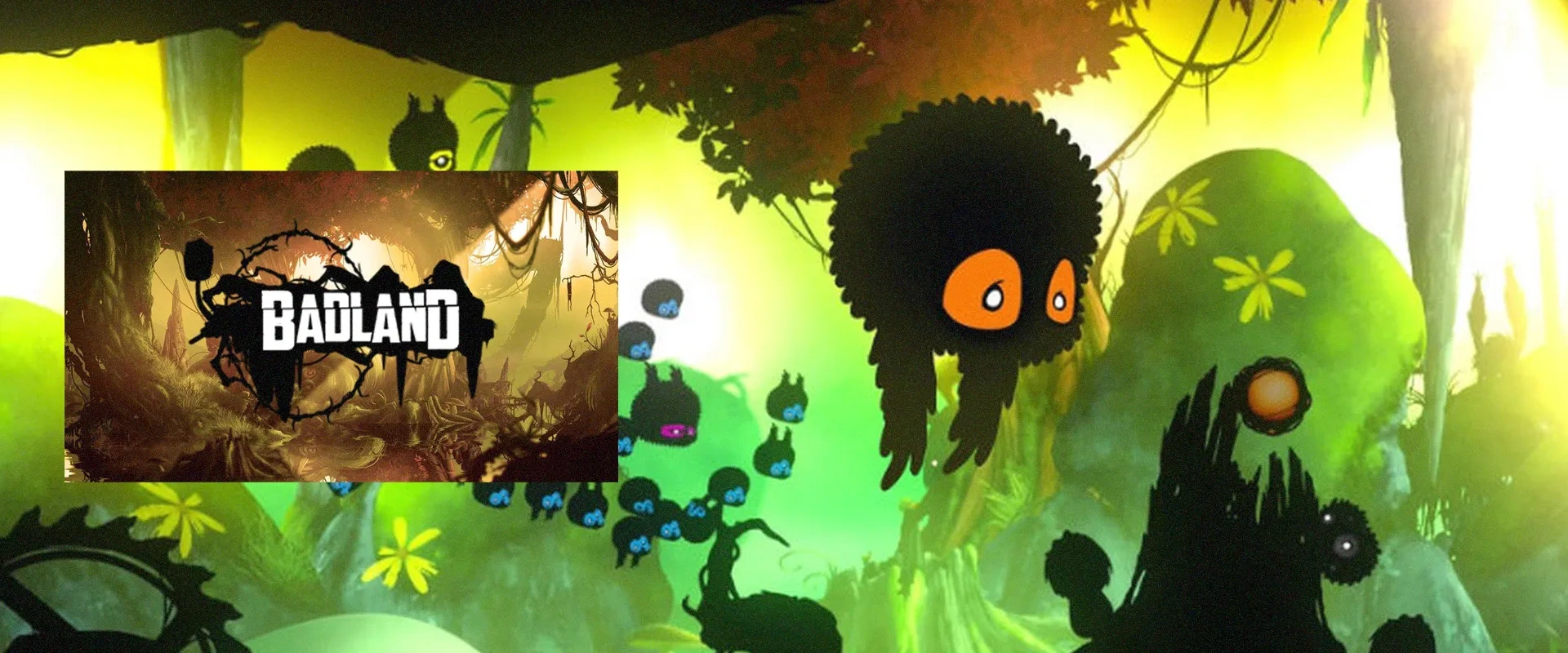 Capa de Badland à esquerda e imagem do jogo ao fundo