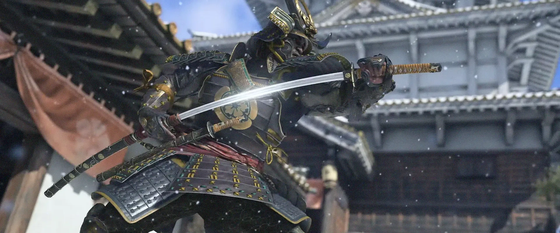 Imagem de Yasuke do jogo Assassin's Creed: Shadows empunhalando uma katana