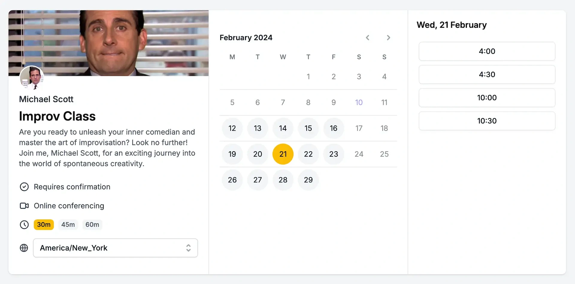 OneCal Scheduling Link Example