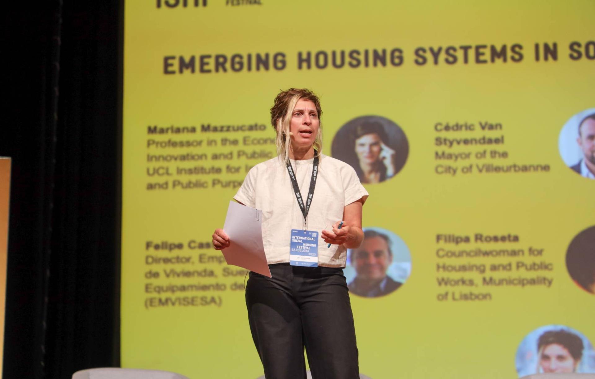 Leilani Farha speaking at the International Social Housing Festival 