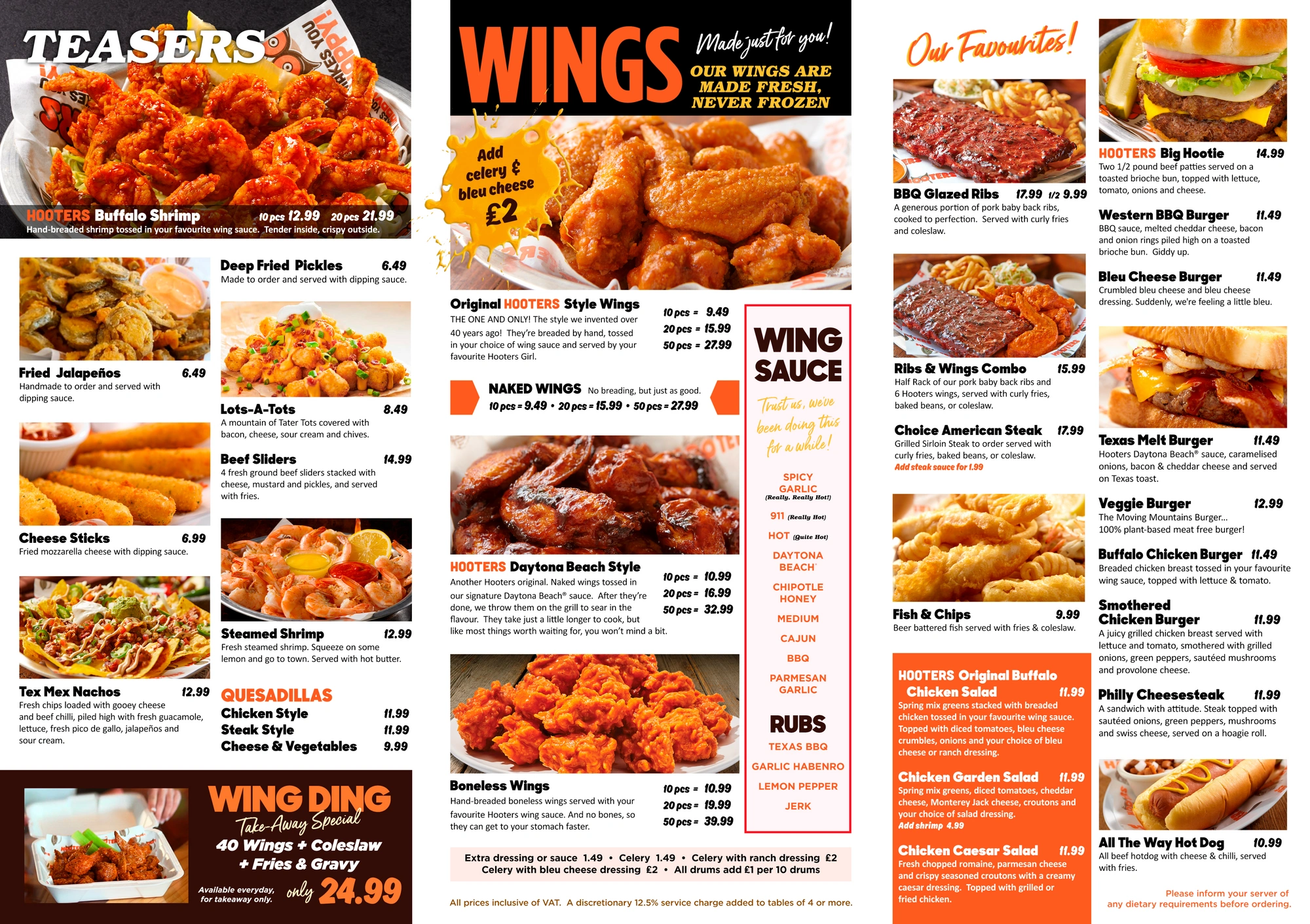 Menu Hooters of Nottingham Restaurant Bar