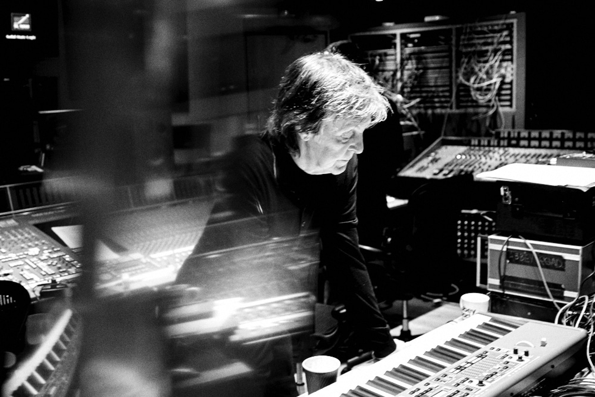 Photo of Paul McCartney at keyboard in Abbey Road Studios