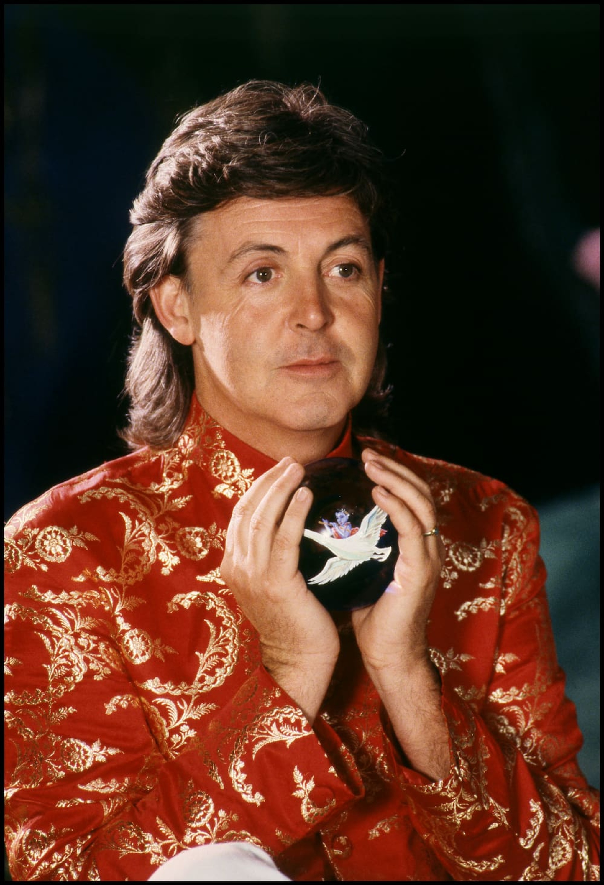Photo of Paul McCartney on set at the video shoot for 'This One' directed by Tim Pope.