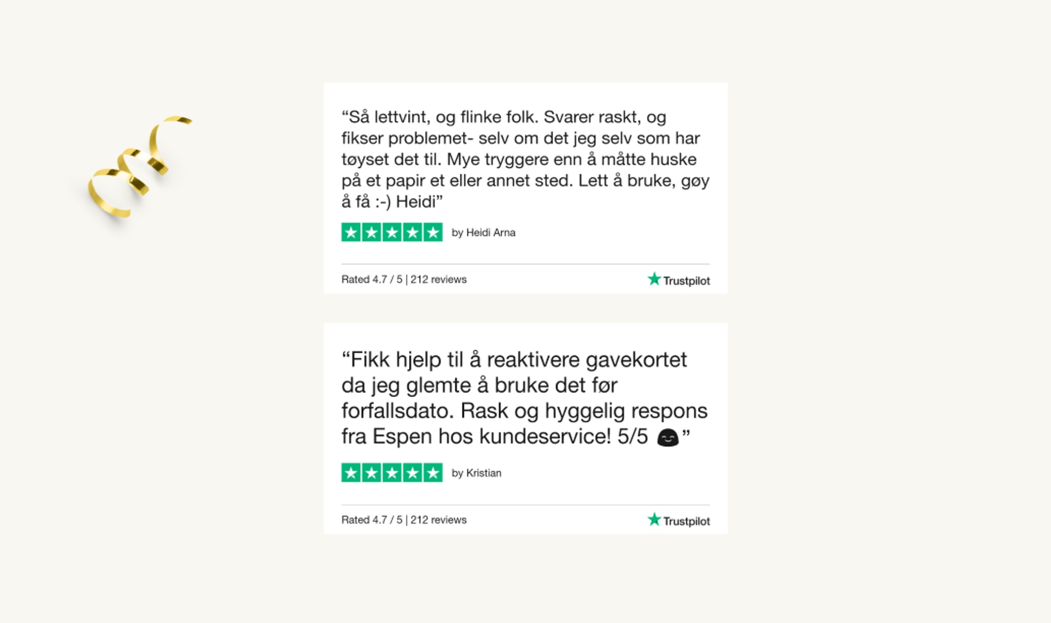 2 av mange gode kundeanmeldelser for Givn på Trustpilot