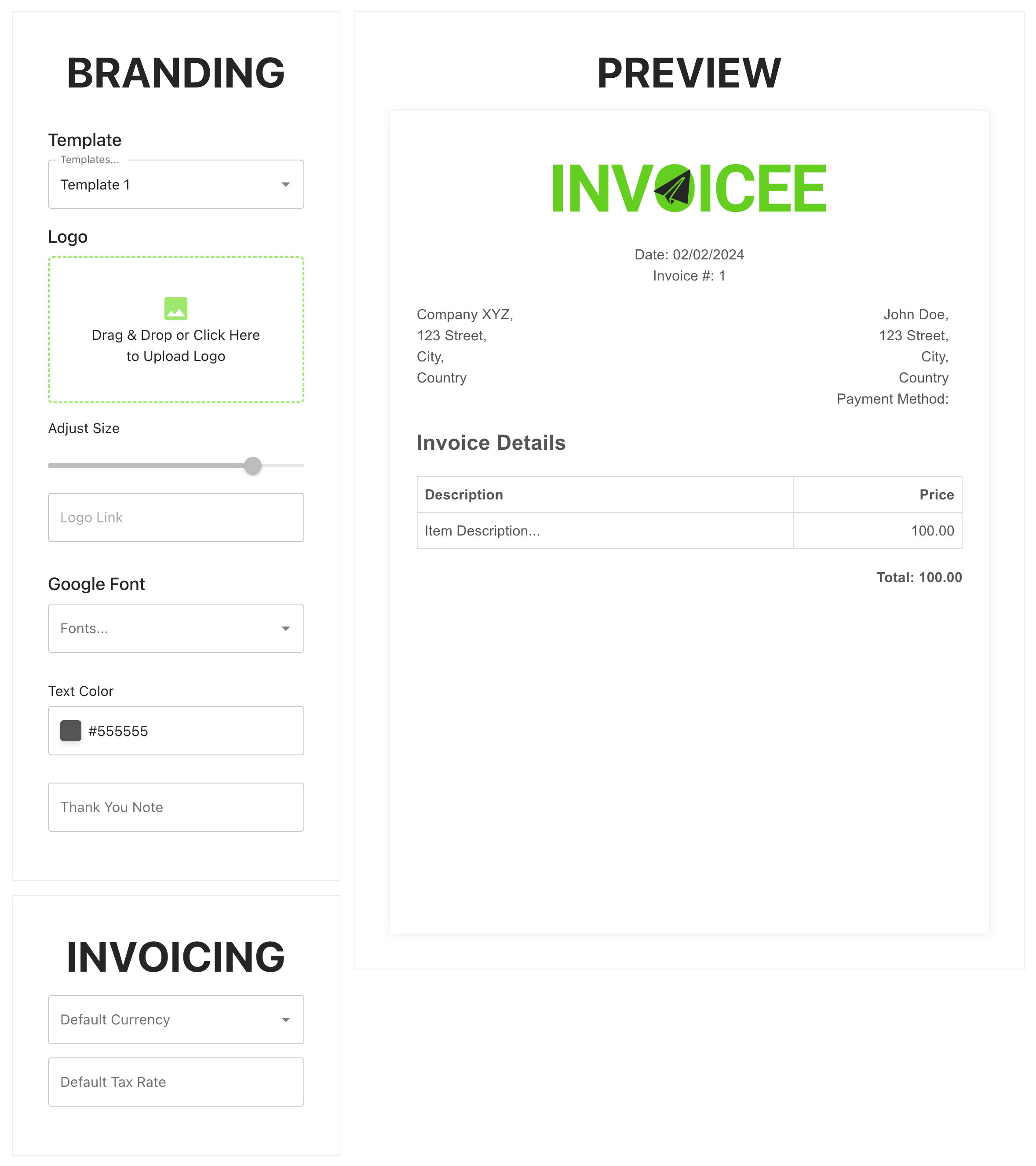 Invoicee Profile Settings