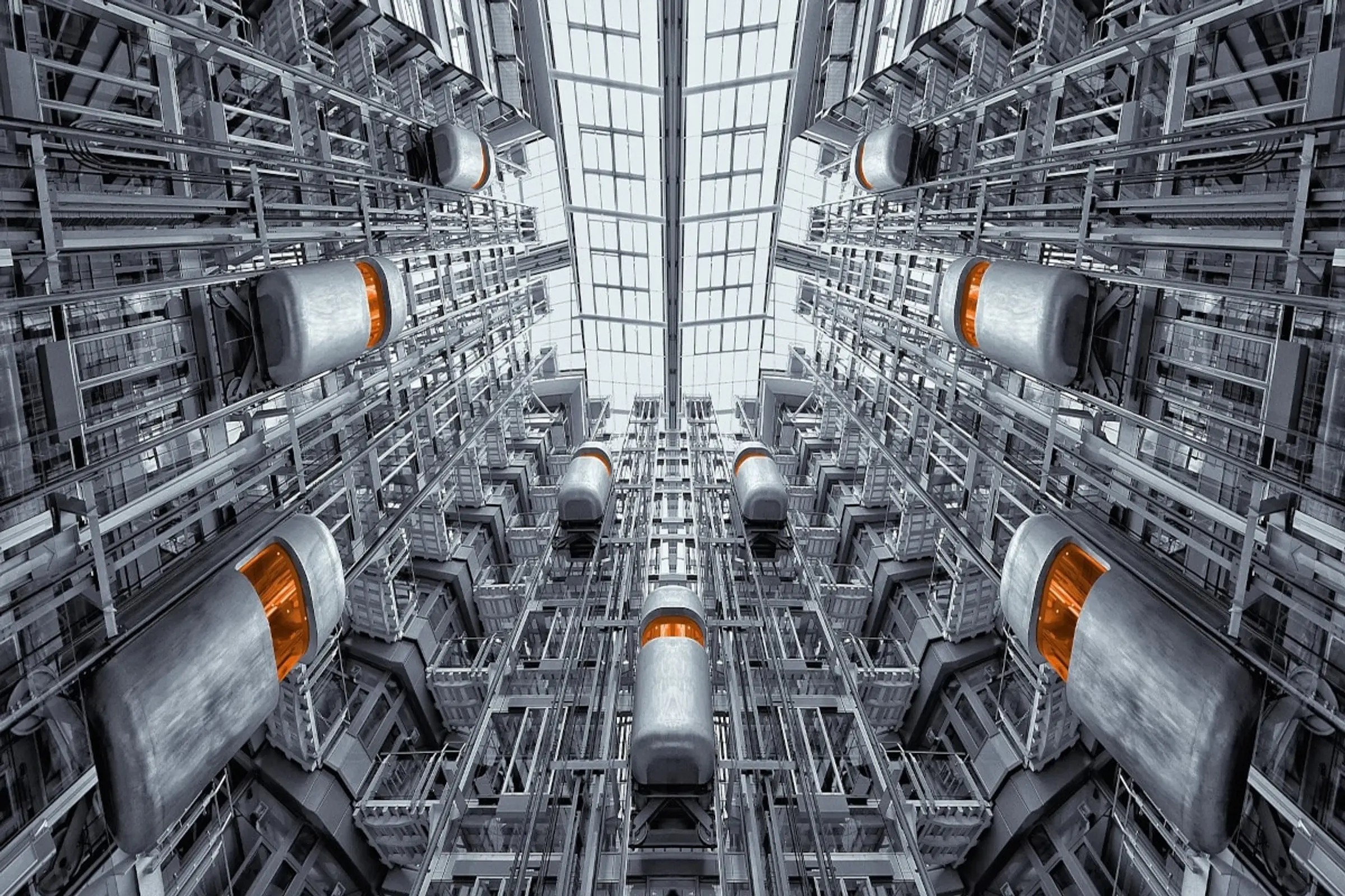 Elevators at the Ludwig Erhard Haus in Berlin. Photo by Markus Christ via Pixabay.