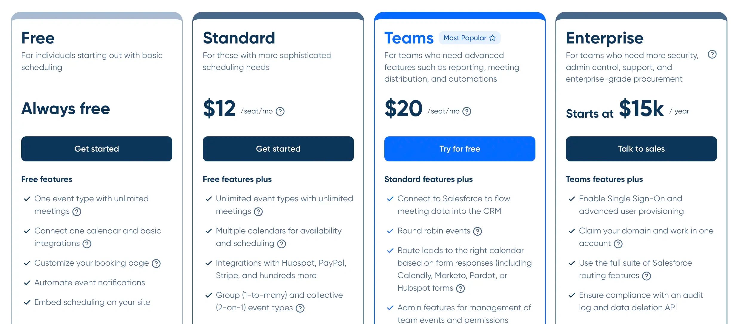 The Calendly Pricing page