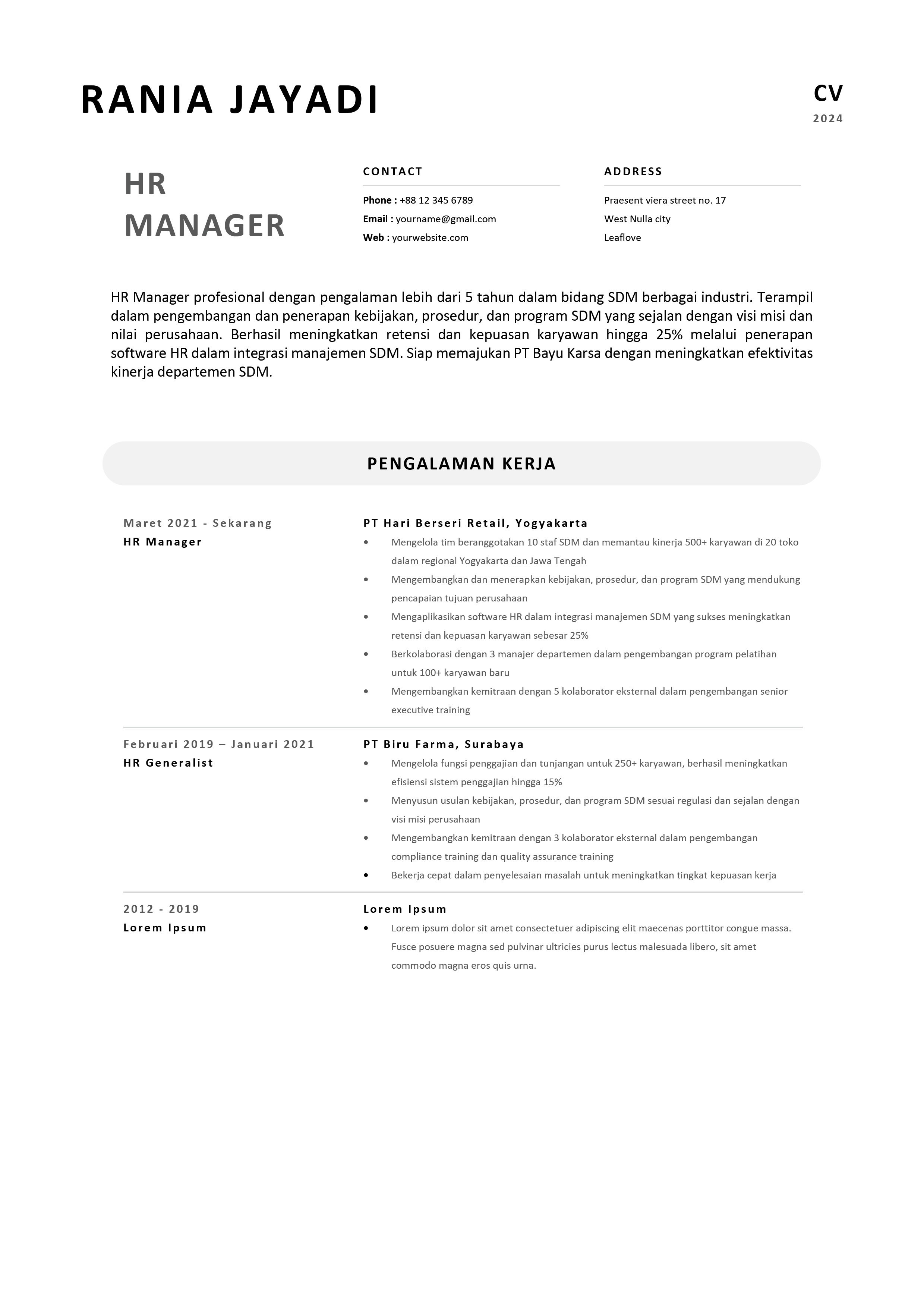 CV HR Manager Profesional.