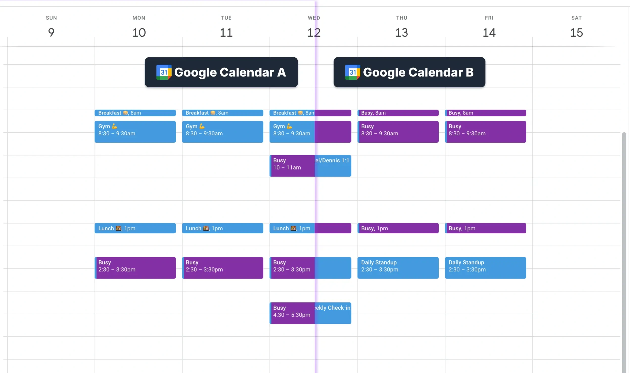 Example of two synced Google Calendars